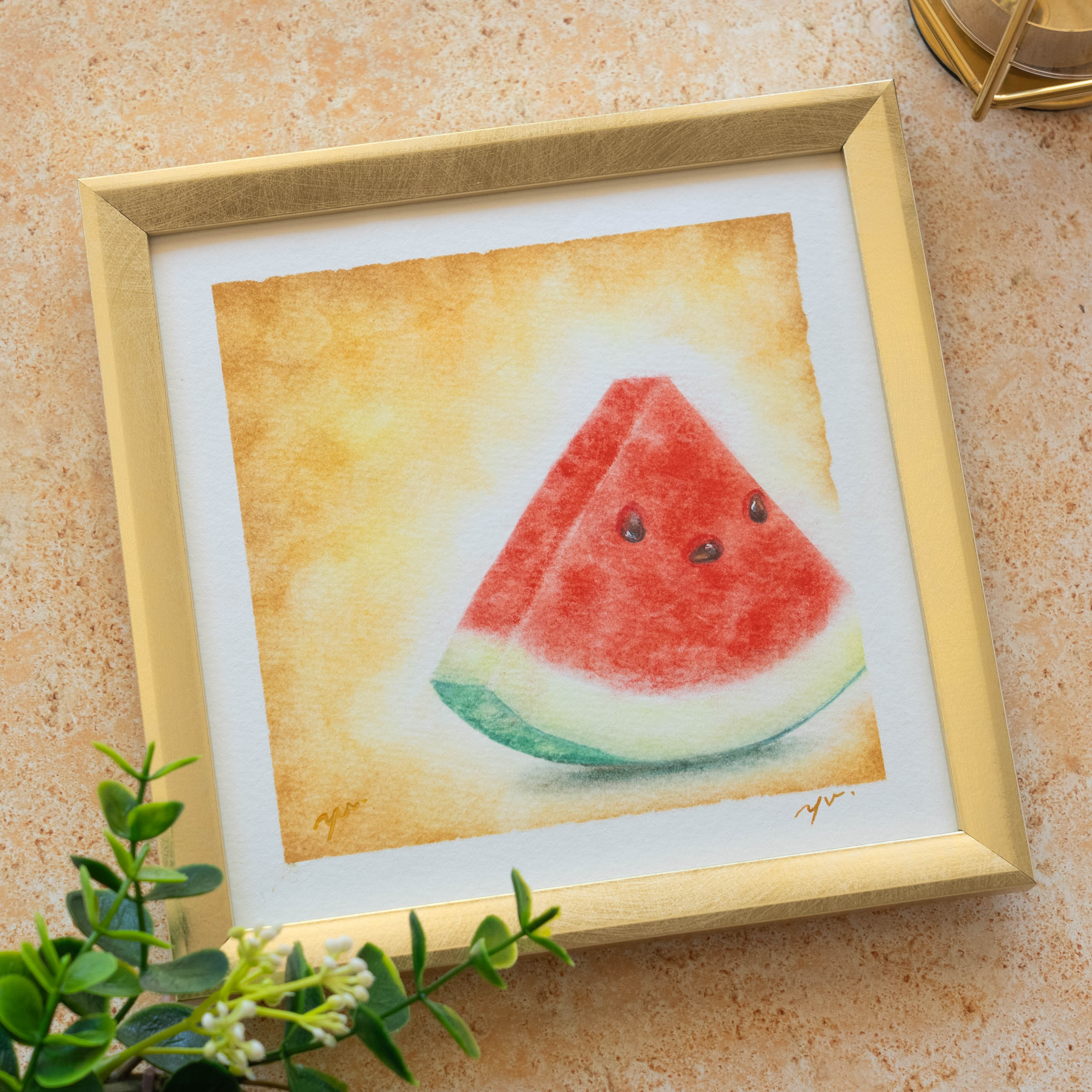 原画・フレーム付き】「夏の甘い思い出のすいか」 パステル