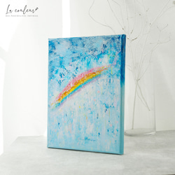 【原画】抽象画　虹と雨　約273×220mm（F3サイズ）送料無料 2枚目の画像