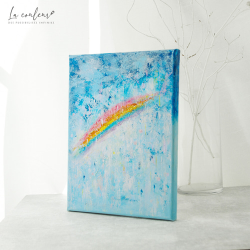 原画】抽象画 虹と雨 約273×220mm（F3サイズ）送料無料 絵画 La