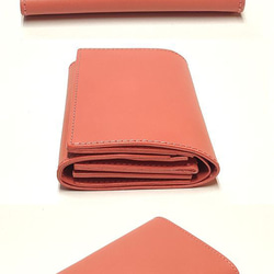 限定色 本革 ヌメ革 2つ折り財布 サドルレザー ショートウォレット ピンク 2枚目の画像