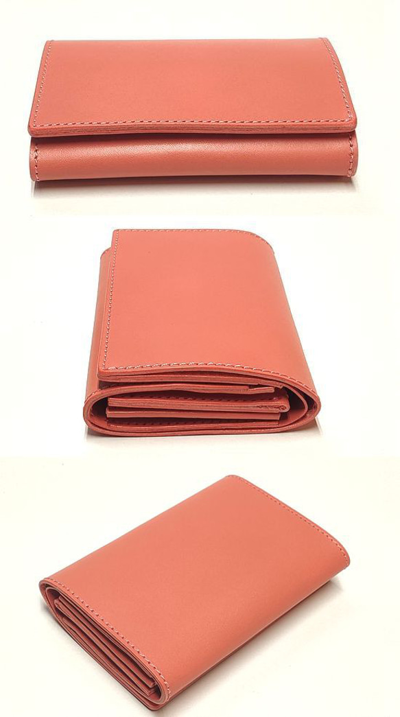 限定色 本革 ヌメ革 2つ折り財布 サドルレザー ショートウォレット ピンク 2枚目の画像