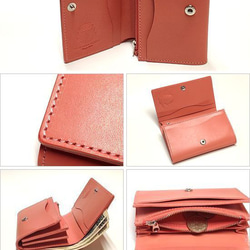 限定色 本革 ヌメ革 2つ折り財布 サドルレザー ショートウォレット ピンク 3枚目の画像