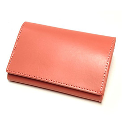 限定色 本革 ヌメ革 2つ折り財布 サドルレザー ショートウォレット ピンク 1枚目の画像