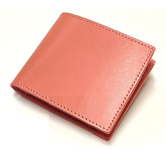 本革 ヌメ革 2つ折り財布 サドルレザー ショートウォレット ピンク 002