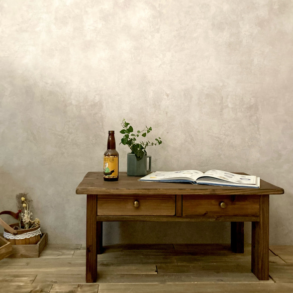 ローテーブル　国産杉無垢材　リビングテーブル　引き出し収納　北欧　シャビー　センターテーブル　ダークブラウン 人気・おすすめ｜使いやすい・旅行におすすめ 品質保証 全国発送 在庫限り