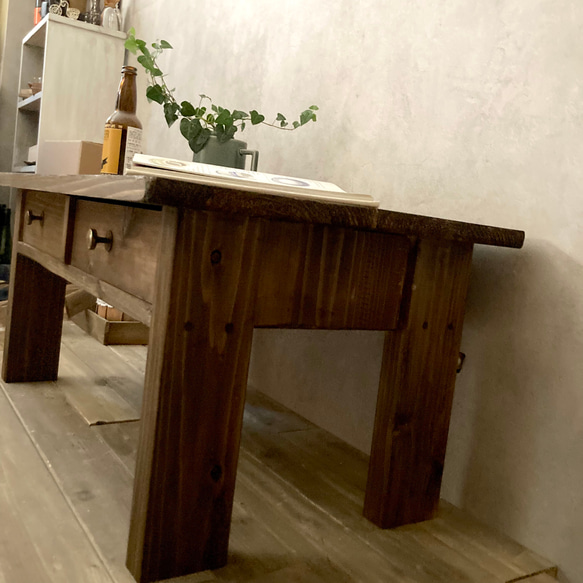 ローテーブル　国産杉無垢材　リビングテーブル　引き出し収納　北欧　シャビー　センターテーブル　ダークブラウン 人気・おすすめ｜使いやすい・旅行におすすめ 品質保証 全国発送 在庫限り