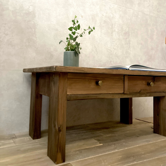 ローテーブル　国産杉無垢材　リビングテーブル　引き出し収納　北欧　シャビー　センターテーブル　ダークブラウン 人気・おすすめ｜使いやすい・旅行におすすめ 品質保証 全国発送 在庫限り