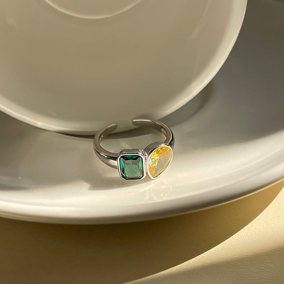シルバー925 幾何形　カラー　ストーン　リング　指輪　silver925 フリーサイズ  大きさ調整可能 1枚目の画像