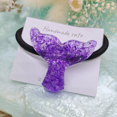 レジンヘアゴム パープルピンクラインストーン