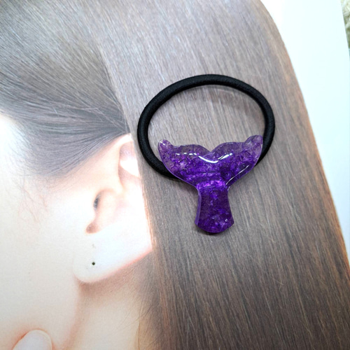 ハンドメイド ホエールテールレジンヘアゴム パープル ヘアゴム 