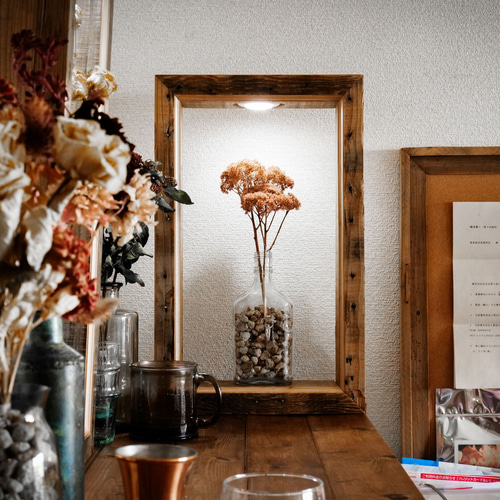 受注製作｜ドライフラワー×ガラスボトル再利用／LEDライト付きフレーム