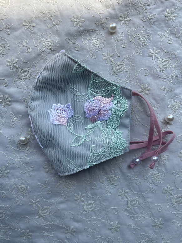 【1点Mサイズ】大人かわいい刺繍レースマスク☆抗菌加工 3枚目の画像