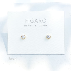 【FIGARO coco】つけっぱなしOK♡Heart ＆ Cupid♡CZダイヤモンド/ベゼル/一粒ピアス/316L 1枚目の画像