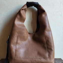 【受注制作】one shoulder bag　オークグレー✗黒　オイルシュリンクレザー 9枚目の画像