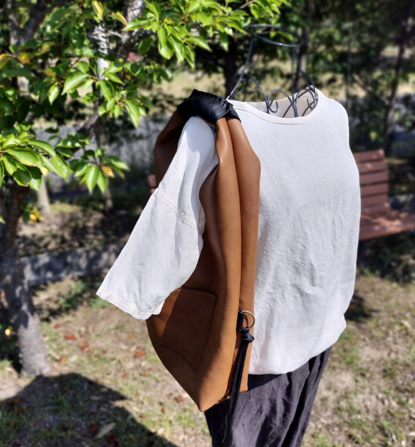 【受注制作】one shoulder bag　オークグレー✗黒　オイルシュリンクレザー 18枚目の画像