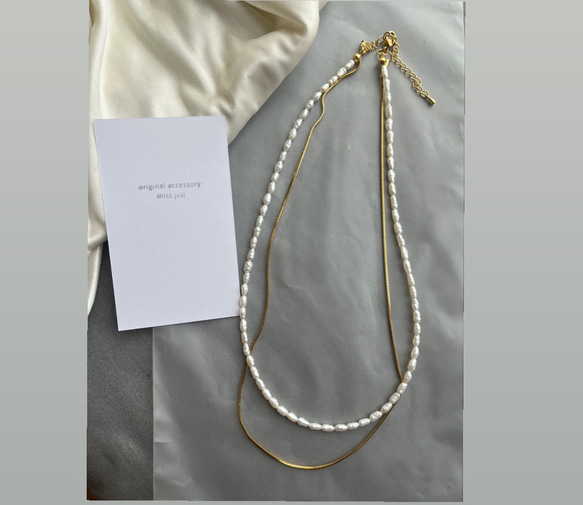 華奢なライスパール2連necklace 2枚目の画像