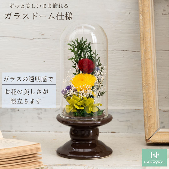 HANAYUKI プリザーブドフラワー 仏花 お供え花 憐 (ren) ガラスドーム 仏壇用 専用ケース付き 4枚目の画像