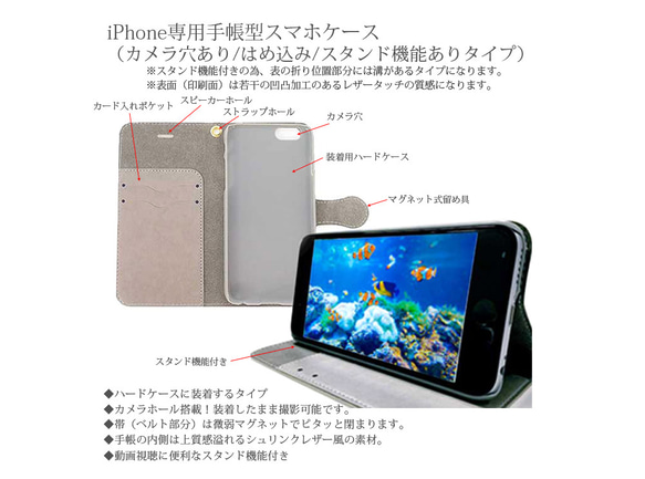 iPhone専用手帳型スマホケース （カメラ穴有/はめ込み式/スタンド機能付き）【奏（Kanade）コスモス】 4枚目の画像