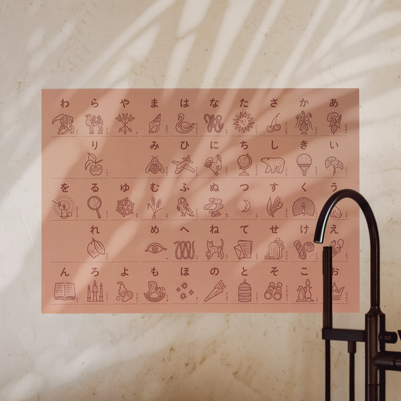 ｛お風呂ポスター｝ひらがな表  ピンクベージュ 1枚目の画像