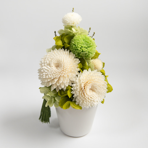 お供え用 おおきめ仏花 ２個セット プリザーブドフラワーアレンジ 白緑 仏花《グリーンホワイト》大菊2輪ソラフラワー プリザーブドフラワー