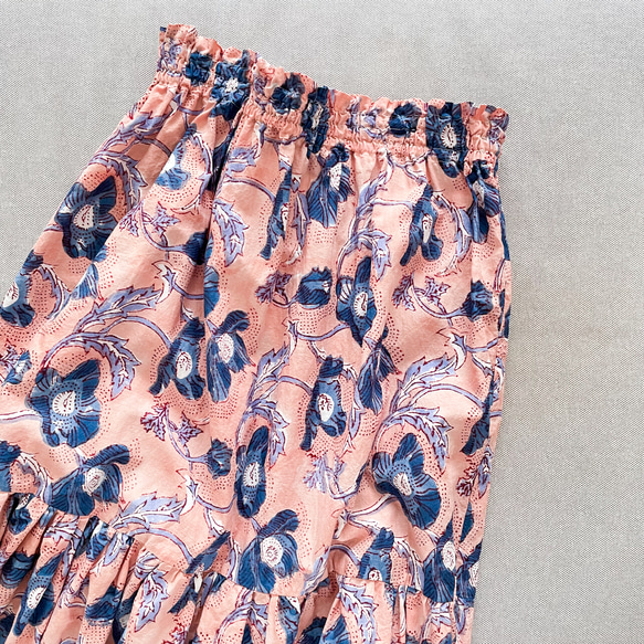 インド綿(ブロックプリント)のティアードスカート*Blue anemone*[Creema限定] 7枚目の画像