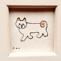 小さな絵「犬/ドローイング」原画　※木製ミニ額縁入り 3枚目の画像