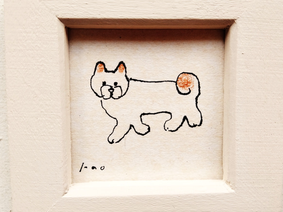 小さな絵「犬/ドローイング」原画　※木製ミニ額縁入り 3枚目の画像