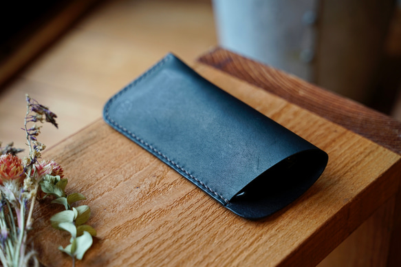 本革 めがねケース フラット・Lサイズ（ブラック） 2枚目の画像