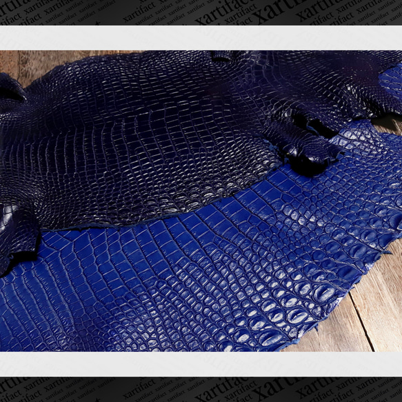 【本藍染めポロサス】本藍染めスモールクロコダイル(２色)２つ折り長財布【内装特別仕様】【フルカラーオーダー】 6枚目の画像