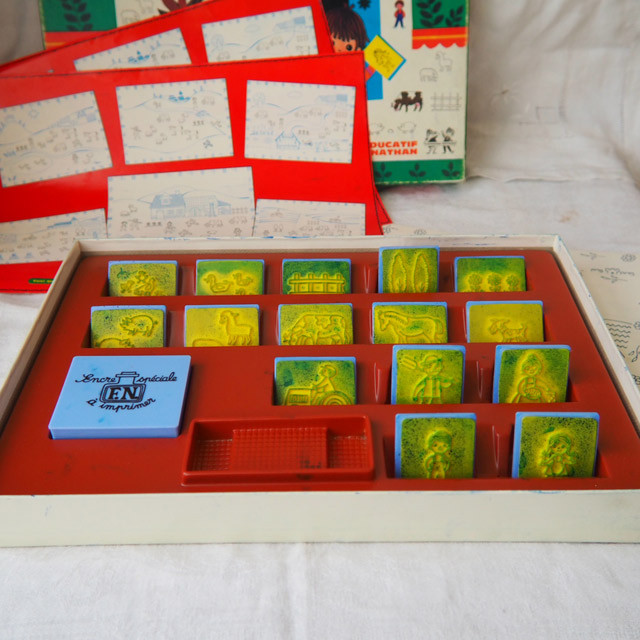 フランスヴィンテージ スタンプ 15個 農場セット FERNAND NATHAN ラバー アンティーク