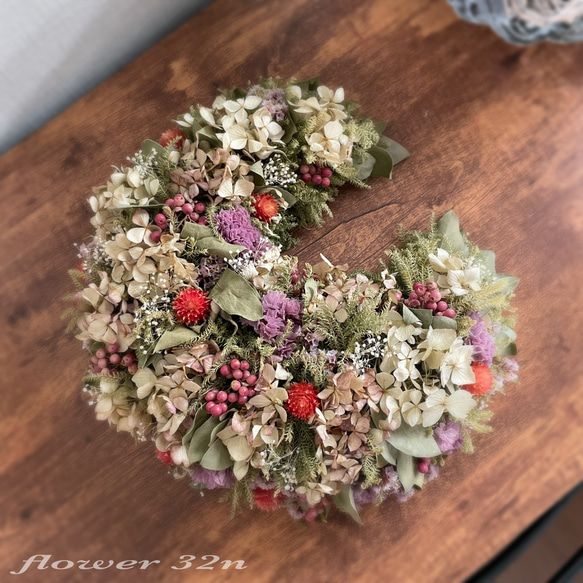 アンティーク紫陽花の三日月リース リース flower32n 通販｜Creema  