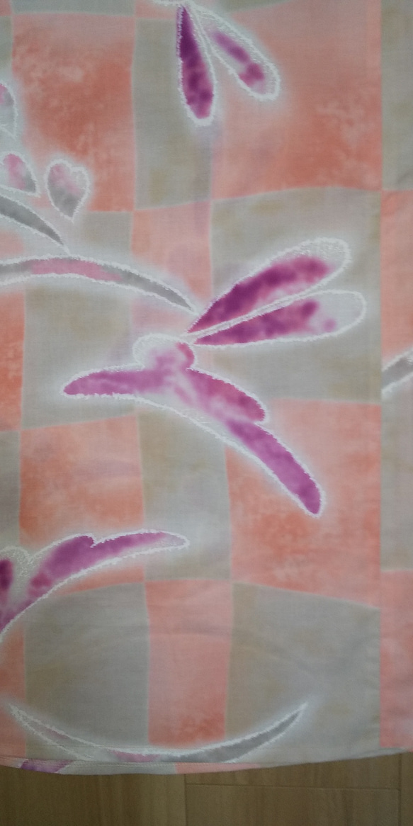 ゆかた地　綿　フレンチブラウス　ピンクとベージュ地にうさぎ 4枚目の画像
