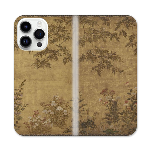 iPhoneケース 帯なし手帳型 俵屋宗雪 合歓木芥子図屏風 米フリーア