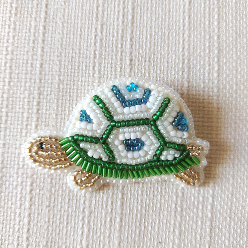 ビーズ刺繍 ブローチ/亀(M-227) ブローチ きさらぎ工房