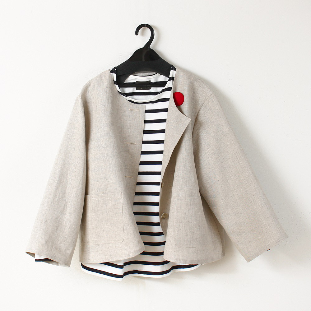 c_o_c_o_r_o　ラウンドネック　コットンリネンのジャケット（ベージュ系） 9,360円