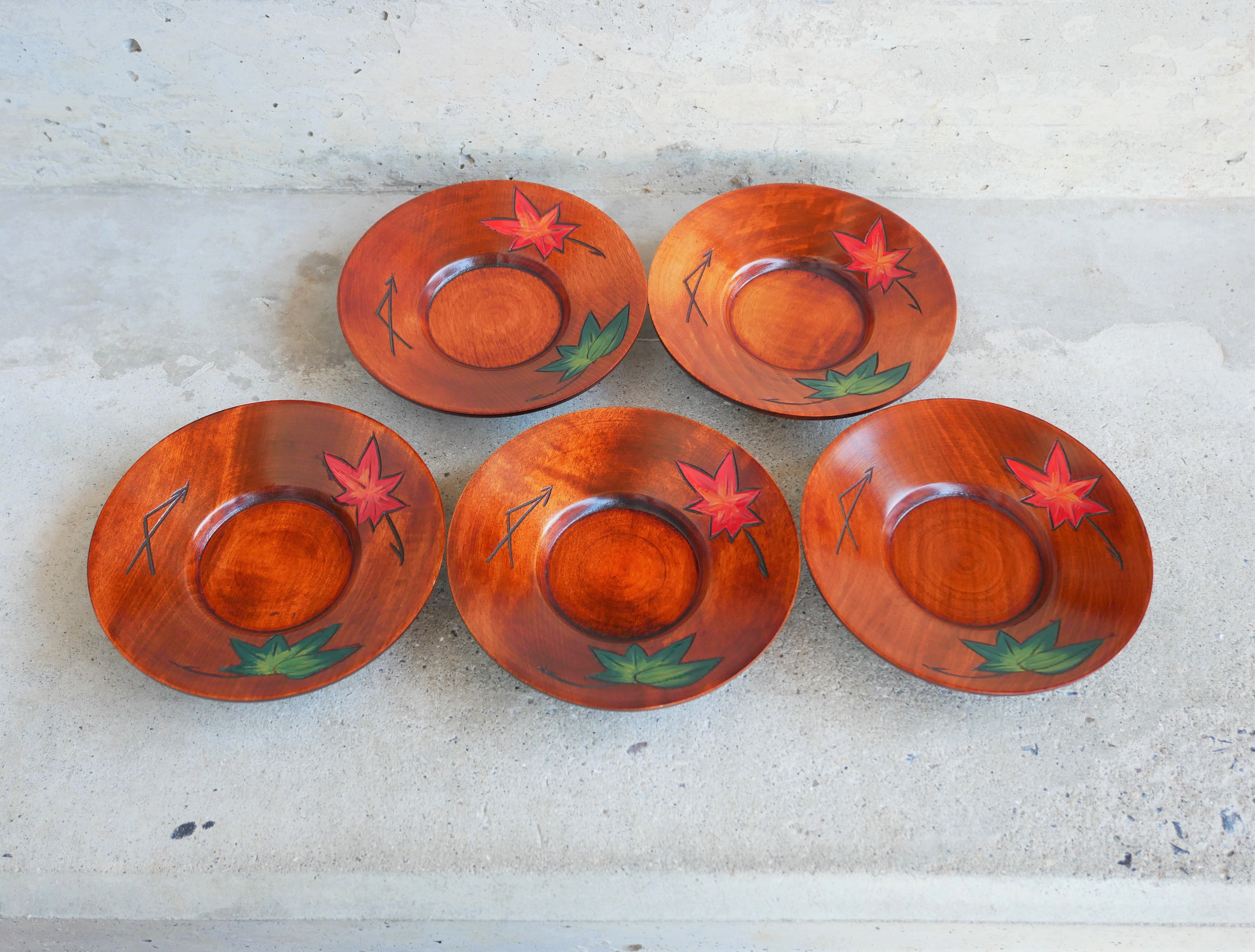 【香川漆器】国産*紅葉の茶托5枚組　11.5㎝