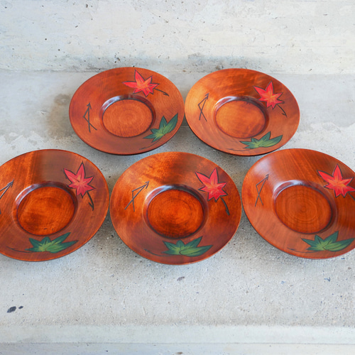 欅の木彫りの茶托 5枚セット 【公式通販】