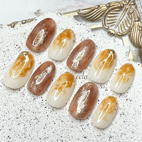 103］カフェオレネイル/ニュアンス/ニュアンスネイル/マーブルネイル