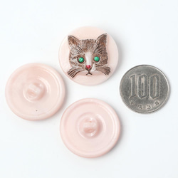 ガラスボタン 2.7cm ピンク＆ 黒猫さん 3枚目の画像