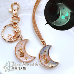 ★光る★三日月と猫 ネックレス -pika-6-deB- 13枚目の画像