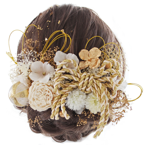 №226♡ドライフラワー髪飾り♡成人式♡卒業式♡結婚式♡金箔ヘア♡袴