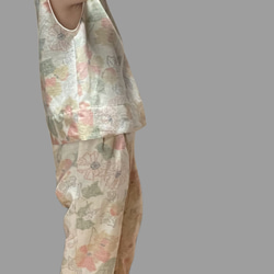 着物リメイク　絹紬セットアップ　ノースリーブ 1枚目の画像