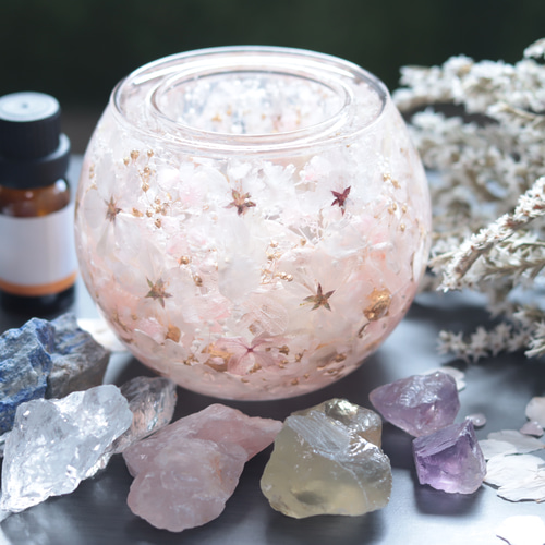 確認用♡♡アロマストーン 選べる天然石アロマストーン】「満開の桜とローズクォーツの水中庭園