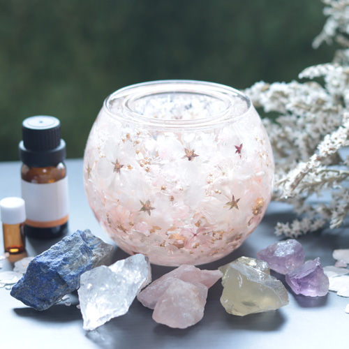 確認用です♡アロマストーン 選べる天然石アロマストーン】「満開の桜とローズクォーツの水中庭園