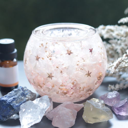 選べる天然石アロマストーン】「満開の桜とローズクォーツの水中庭園