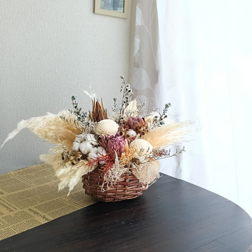 大きめ】ドライフラワーのフラワーバスケット 花かご かごアレンジ