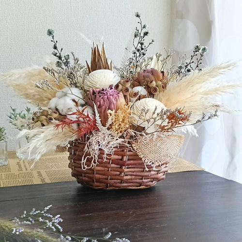 大きめ】ドライフラワーのフラワーバスケット 花かご かご