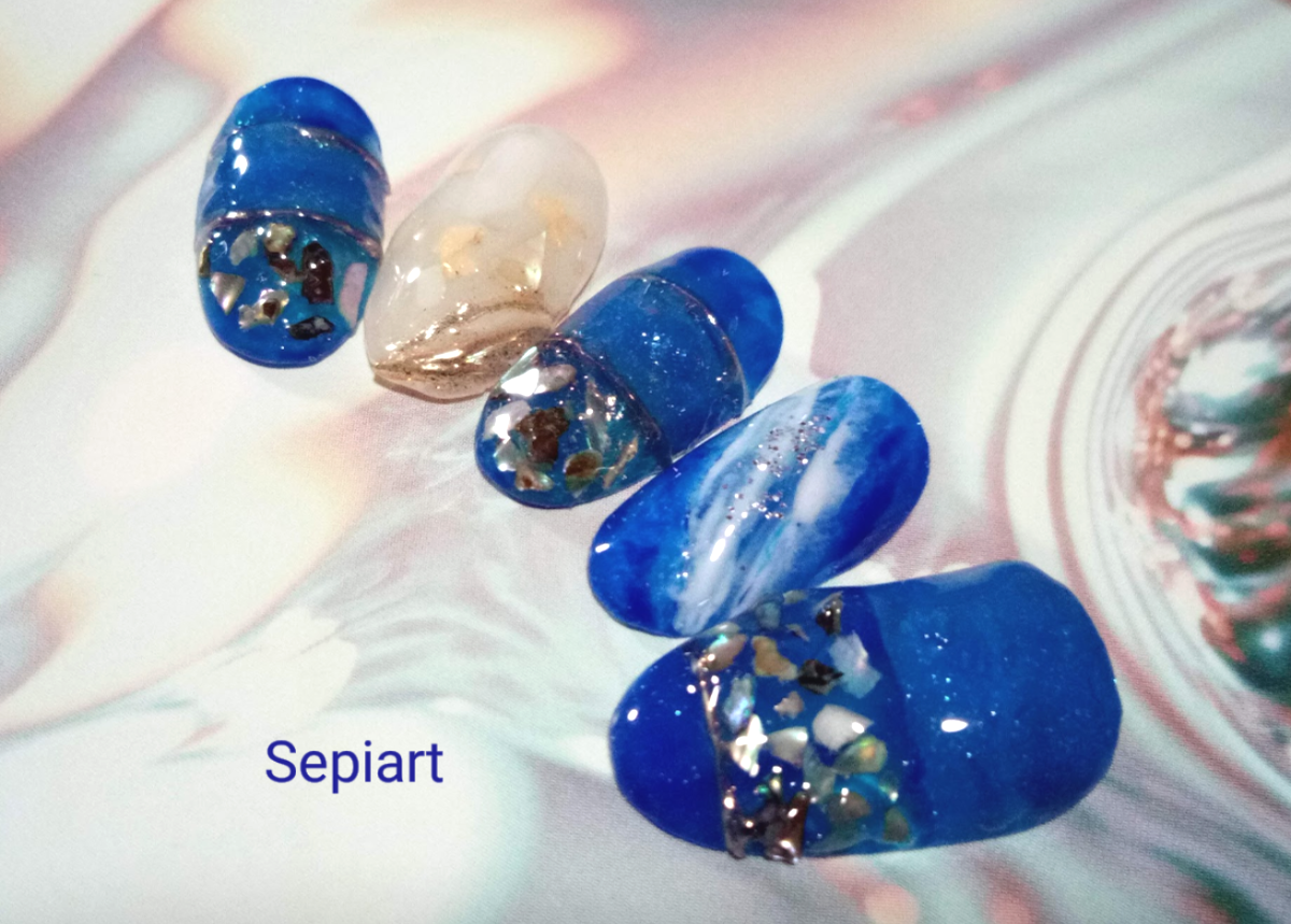 オーダーネイルチップ　ニュアンス夏ネイルワンホン推しネイルシェルネイルno.72 オーダーネイルチップ ニュアンス夏ネイルワンホン推しネイル