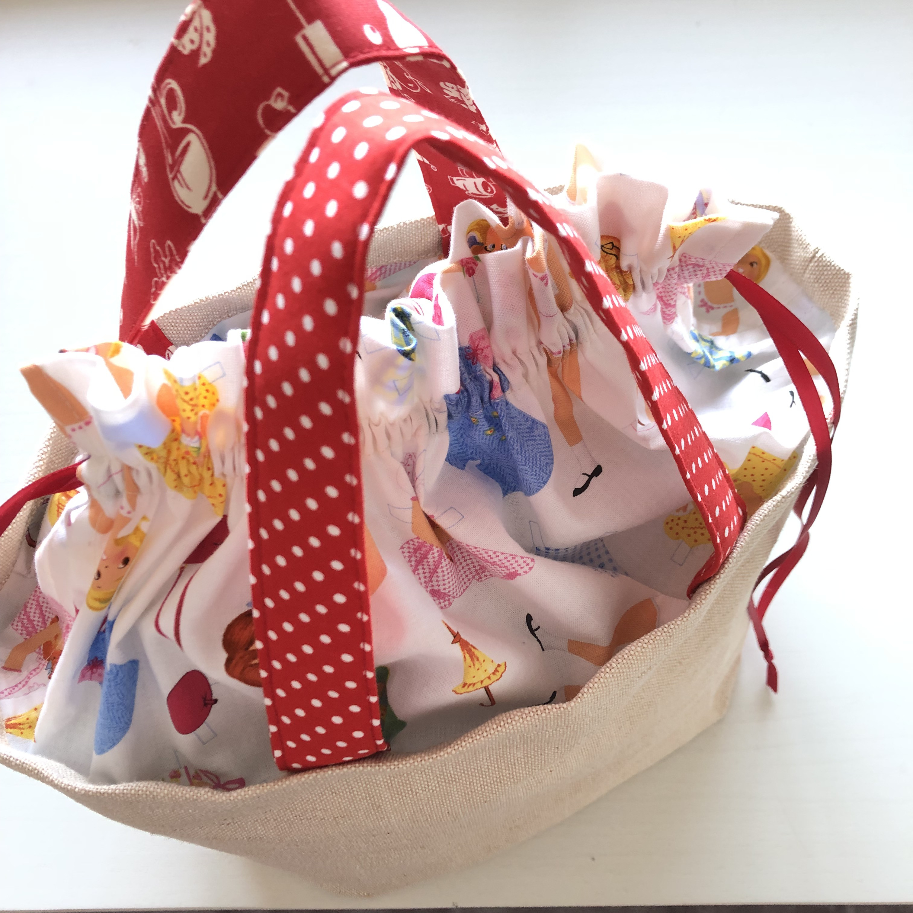 麻のトート巾着＊Dress-up doll＊