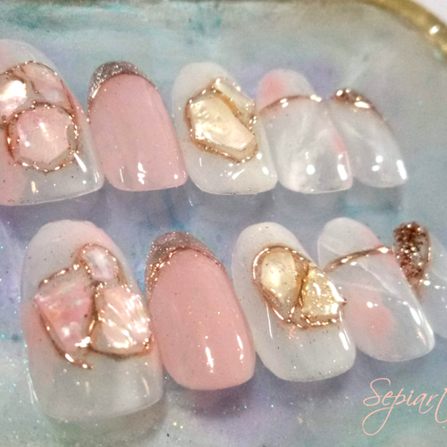 ジェルネイルチップ☆付け爪〜シェルニュアンスミラー☆マグネット  